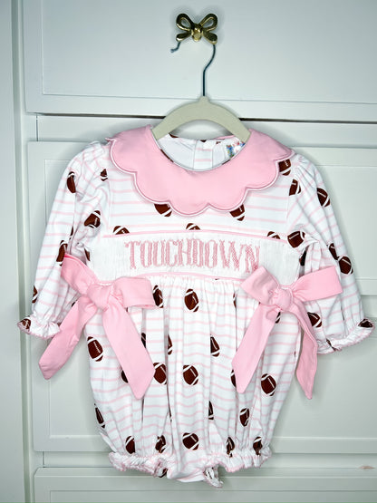 Hand Smocked Touchdown Striped Bubble