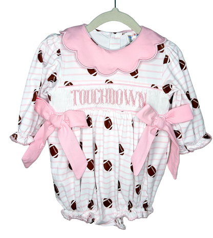Hand Smocked Touchdown Striped Bubble