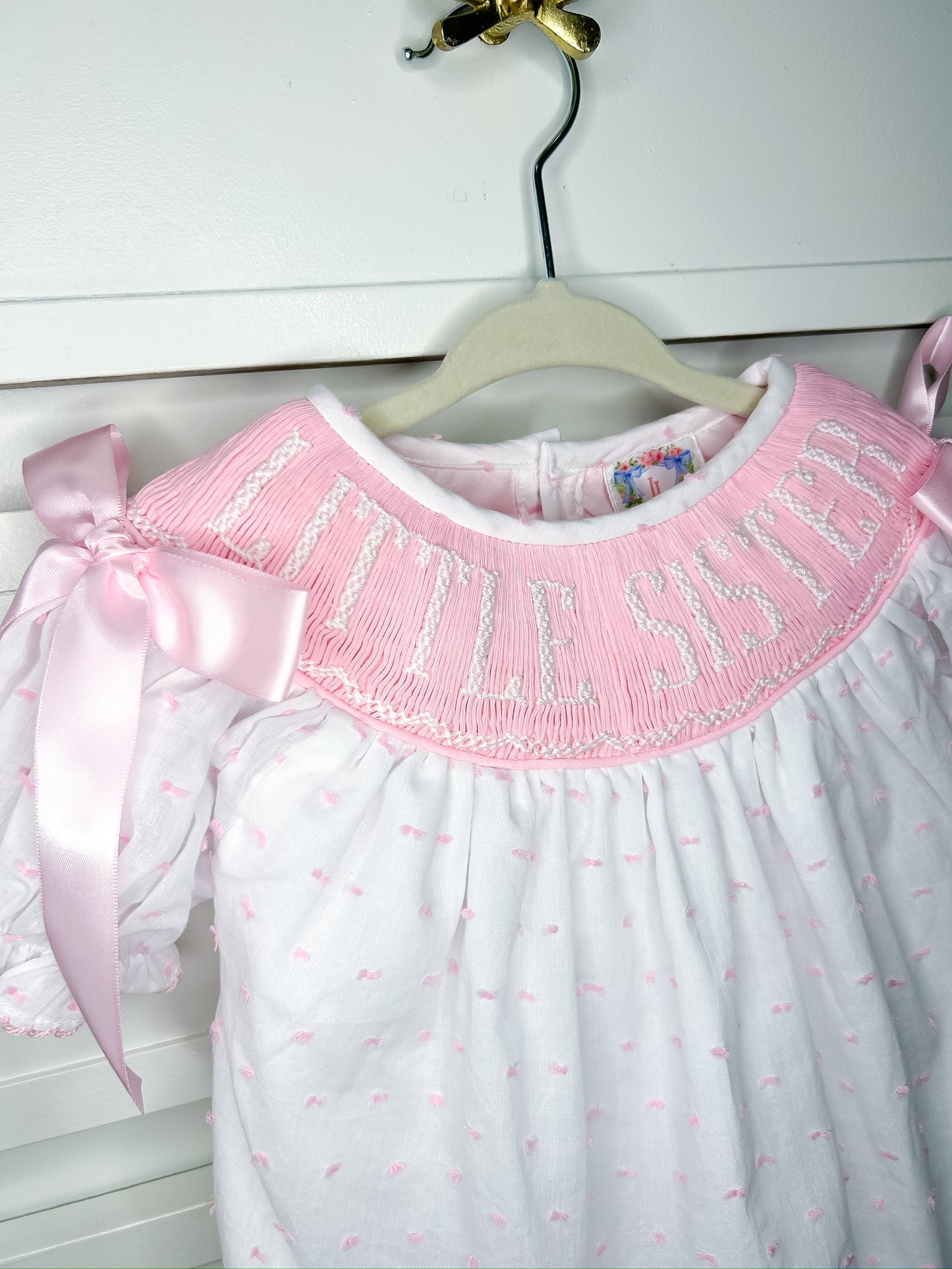 Hand Smocked Little Sister Swiss Dot Bubble