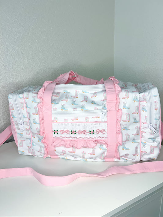Signature Boot Print Hand Smocked Duffel