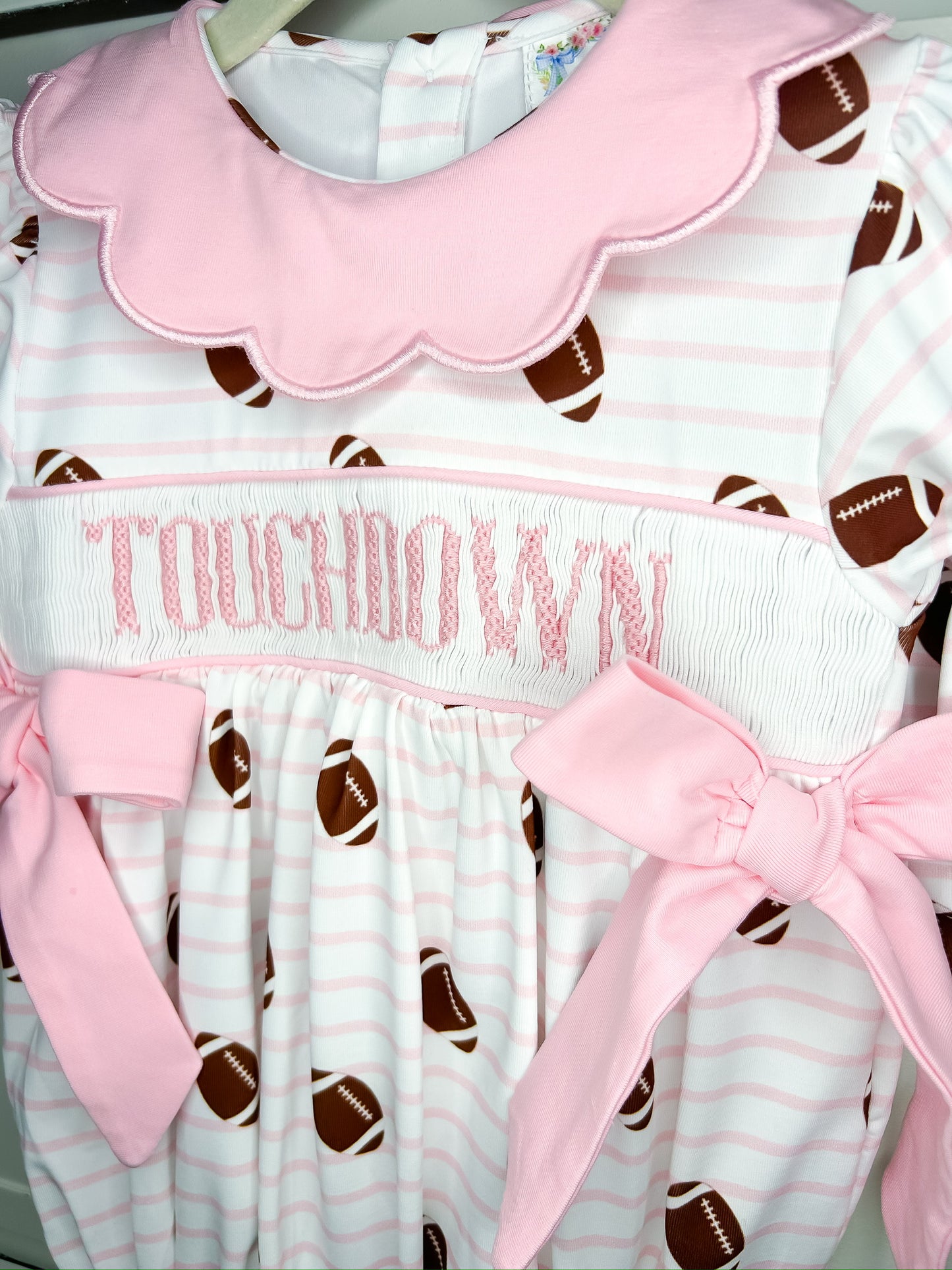 Hand Smocked Touchdown Striped Bubble