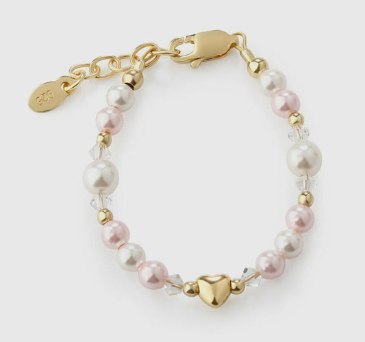 14K Gold-Plated Pink Pearls and Heart Evelyn Bracelet