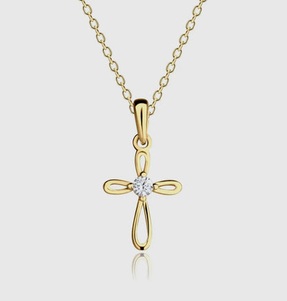 14K Gold-Plated Kids Cross Necklace (14 inch)