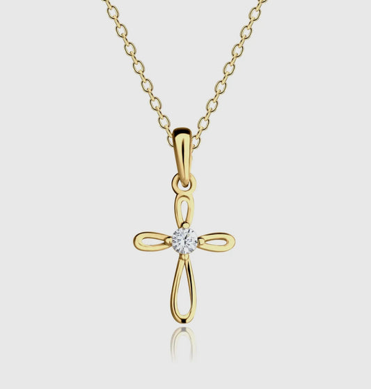 14K Gold-Plated Kids Cross Necklace (14 inch)