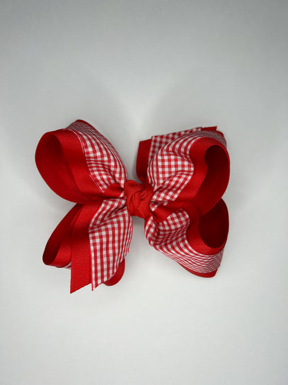 Layered Gingham/Grosgrain Bow On Clip 5.5” (3 colors)