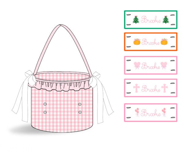 *Limited Time* Pre-Order Custom Name, Hand Smocked Holiday Gingham Basket