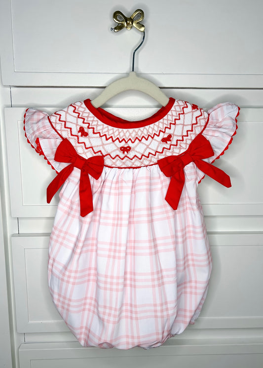 Pink & Red Hand Smocked Bow Bubble