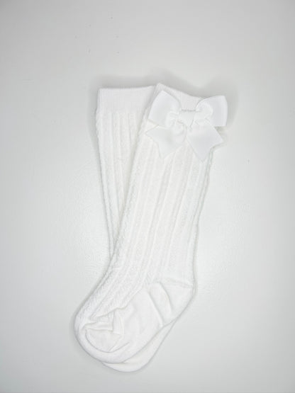 Cotton Knee Socks with Bows (White)