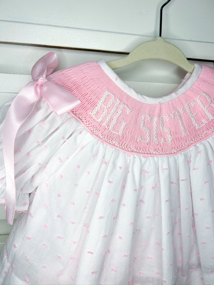 Hand Smocked Big Sister Swiss Dot Set