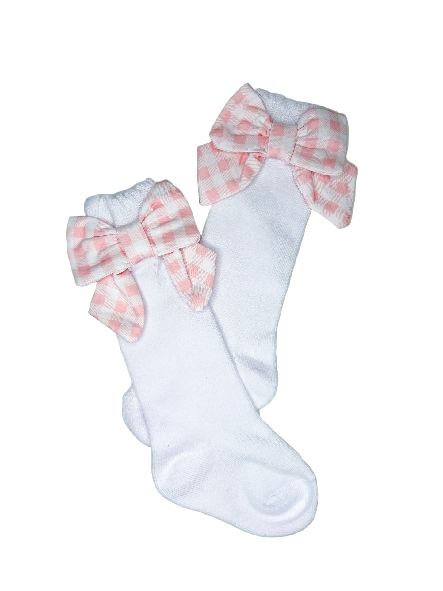 Cotton Knee Socks with Gingham Bows