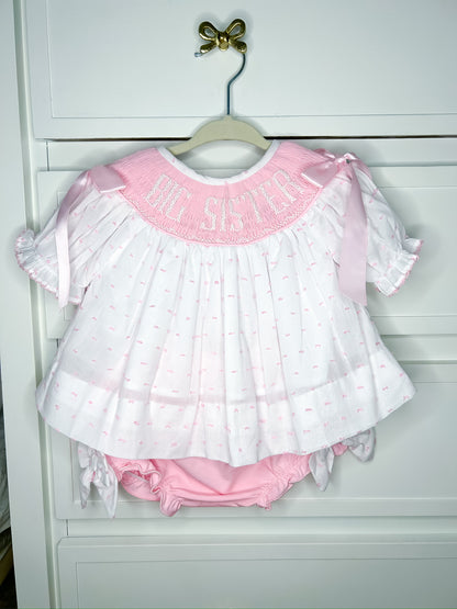 Hand Smocked Big Sister Swiss Dot Set