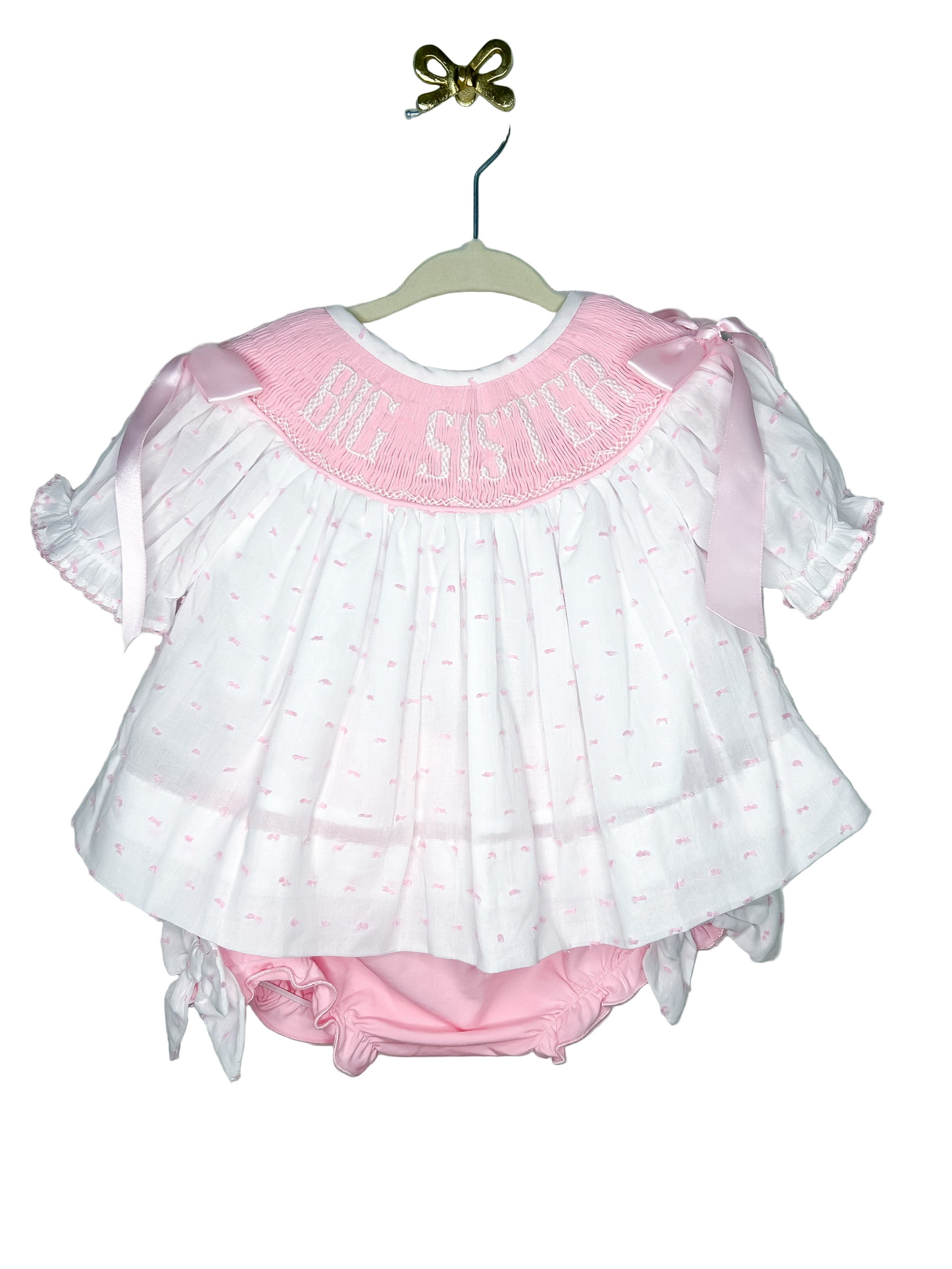 Hand Smocked Big Sister Swiss Dot Set