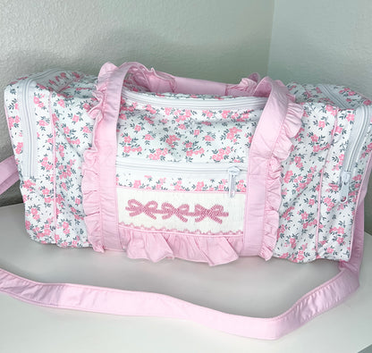 Fancy Floral Hand Smocked Bow Duffel