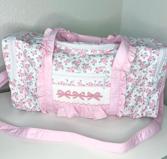 Fancy Floral Hand Smocked Bow Duffel