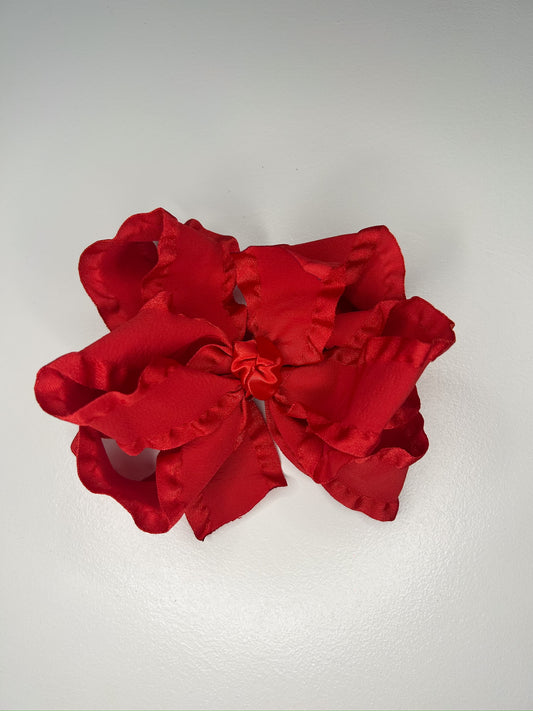 Red Double Ruffle Bow 5.5”