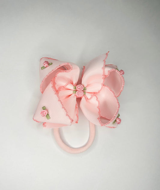 4.5” Pink Flower Embellished Bow on Headband