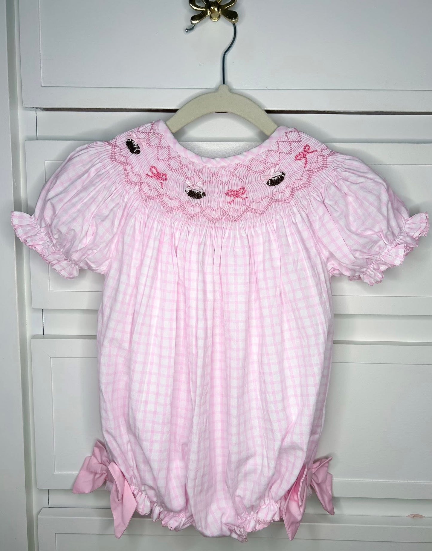 Hand Smocked Footballs and Bows Bubble