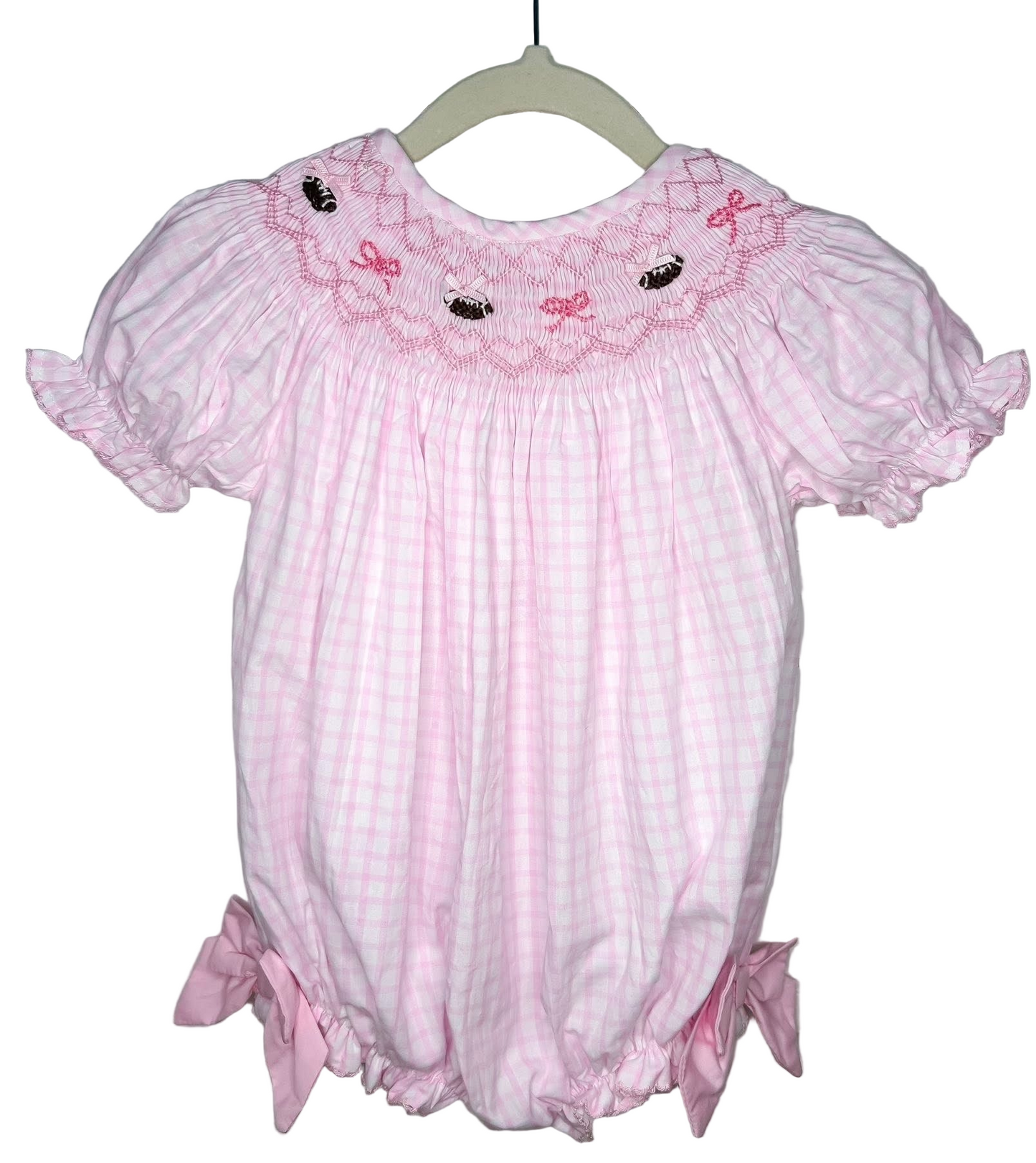 Hand Smocked Footballs and Bows Bubble