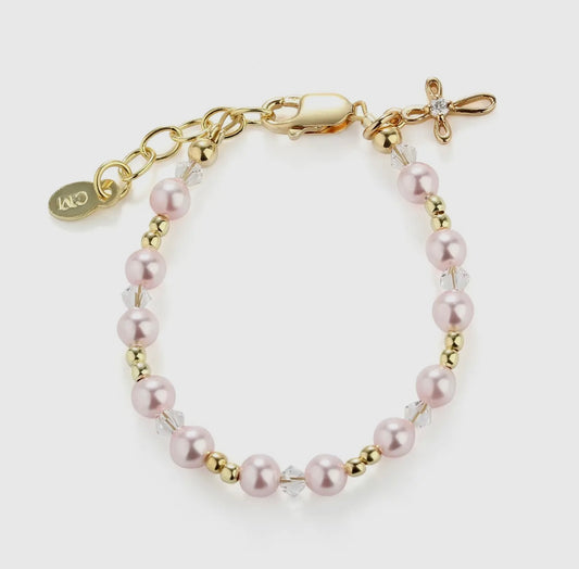 14K Gold-Plated Pink Pearl Cross Lauren Bracelet