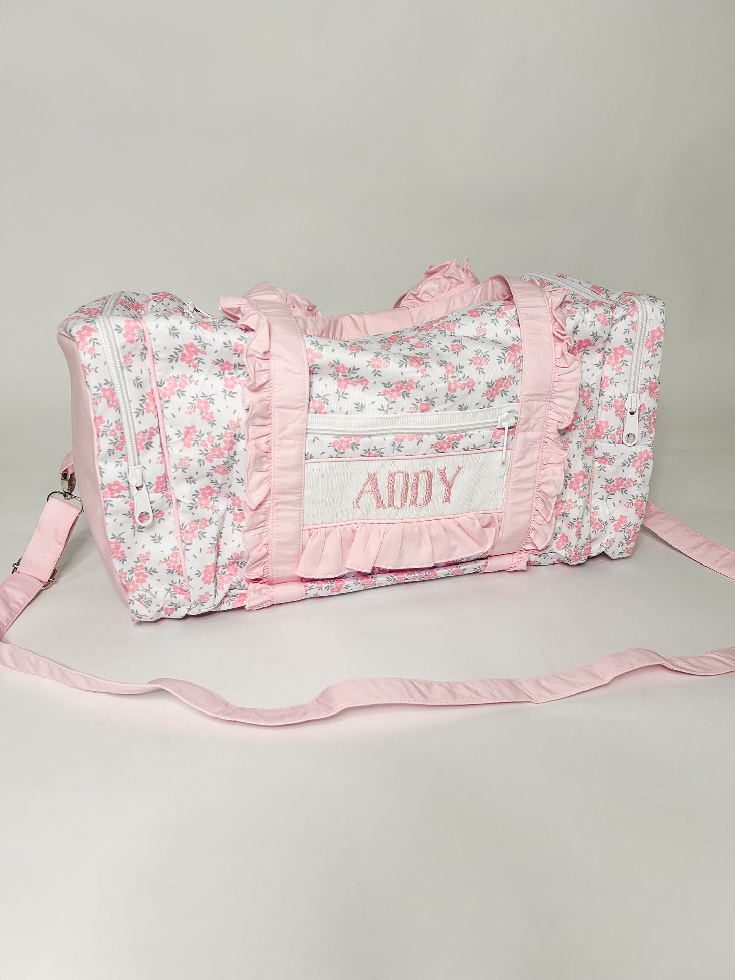 Hand Smocked “Addy” Floral Duffel Bag