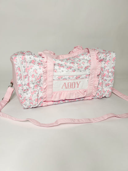 Hand Smocked “Addy” Floral Duffel Bag