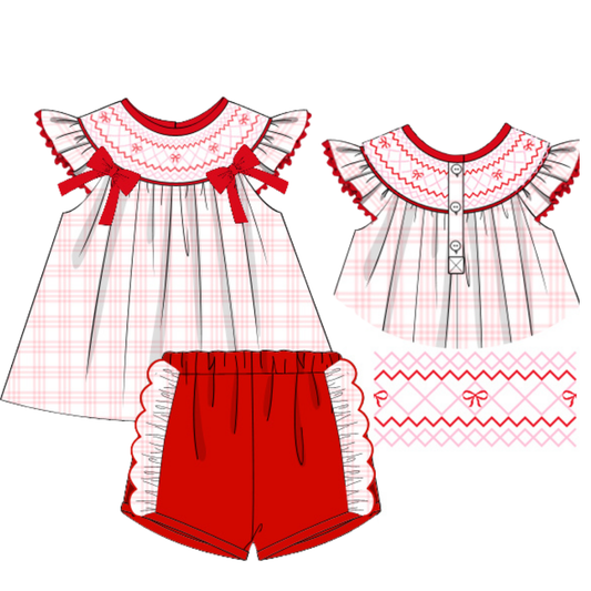 *Pre-Order* Pink & Red Hand Smocked Bow Set (ETA January)