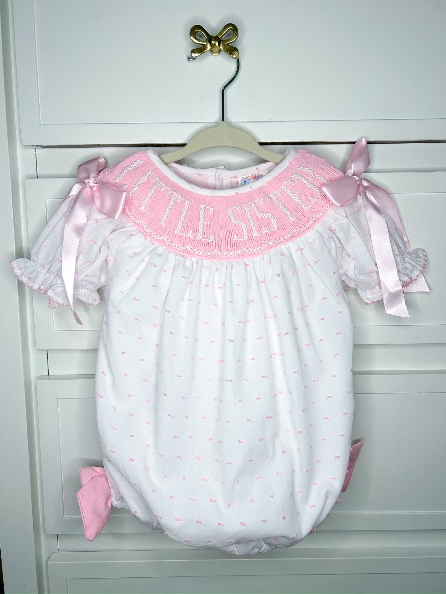 Hand Smocked Little Sister Swiss Dot Bubble