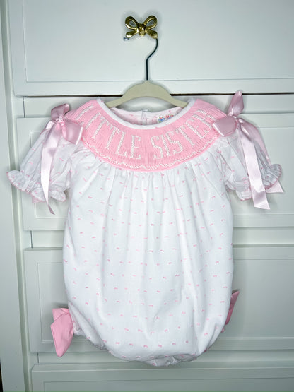 Hand Smocked Little Sister Swiss Dot Bubble