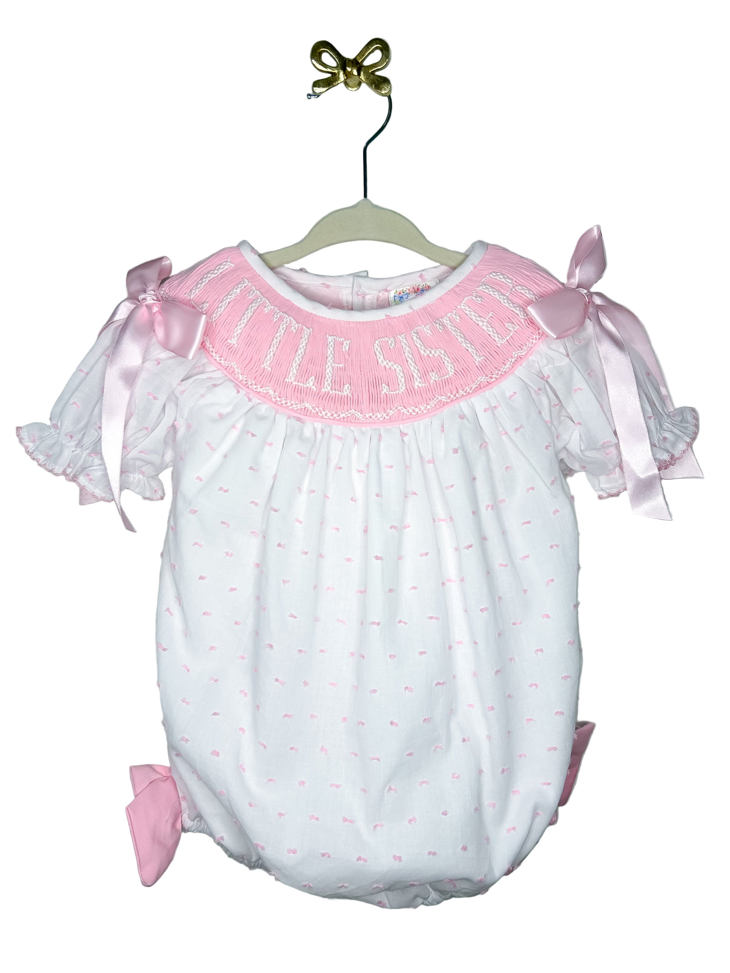 Hand Smocked Little Sister Swiss Dot Bubble