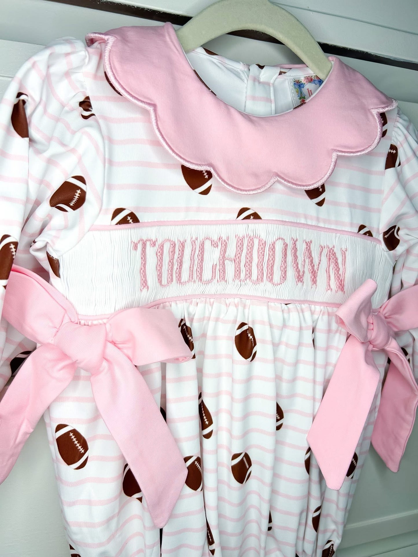 Hand Smocked Touchdown Striped Bubble