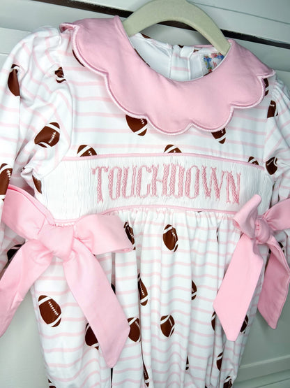 Hand Smocked Touchdown Striped Bubble