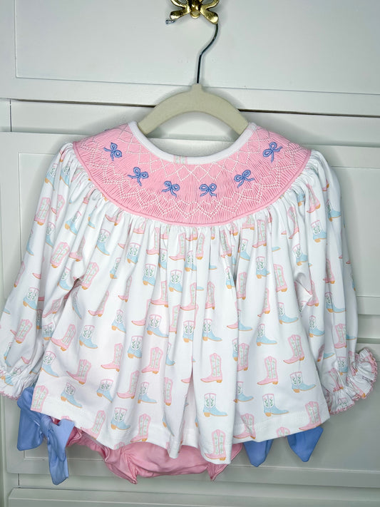 *Pre-Order* Hand Smocked Boots & Bliss Bloomer Set! (ETA December)