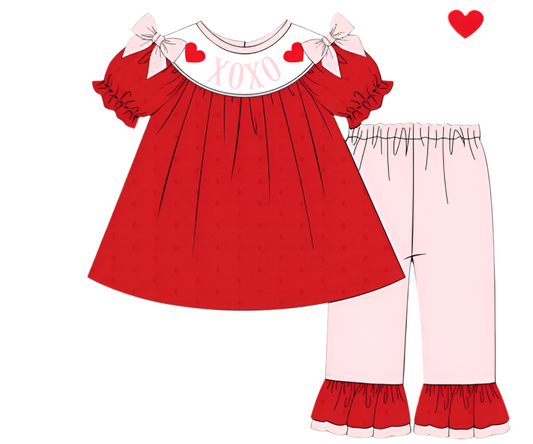 *Pre-Order* XOXO Hand Smocked  Red Swiss Dot Pant Set (ETA January)