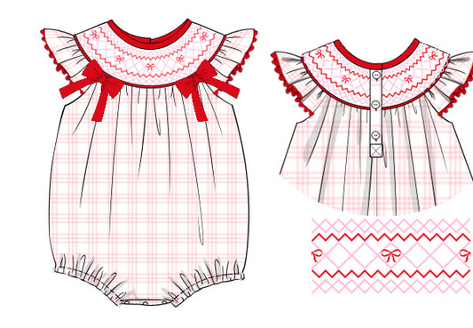 *Pre-Order* Pink & Red Hand Smocked Bow Bubble (ETA January)