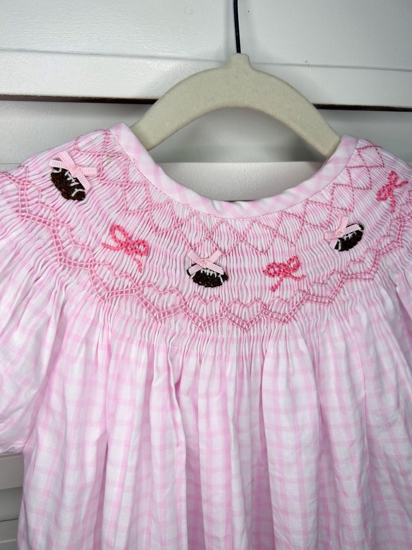 Hand Smocked Footballs and Bows Bubble