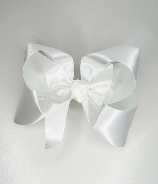 Satin Bow on Clip White 5.5in