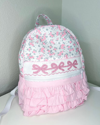Fancy Floral Hand Smocked Pink Floral Backpack