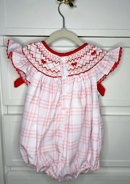 Pink & Red Hand Smocked Bow Bubble