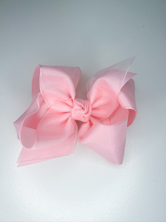 Layered Organza Bow on Clip (5.5”, Blush Pink)