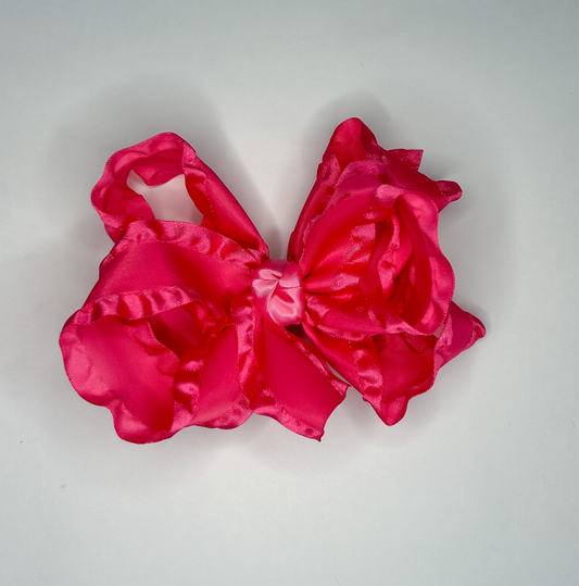 5.5” Hot Pink Double Ruffle Bow on Clip