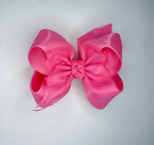 Hot Pink Layered Organza/Grosgrain Bow on Clip 5.5”