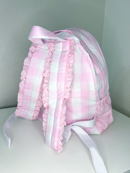 Pink Gingham Ruffle Hand Smocked Backpack