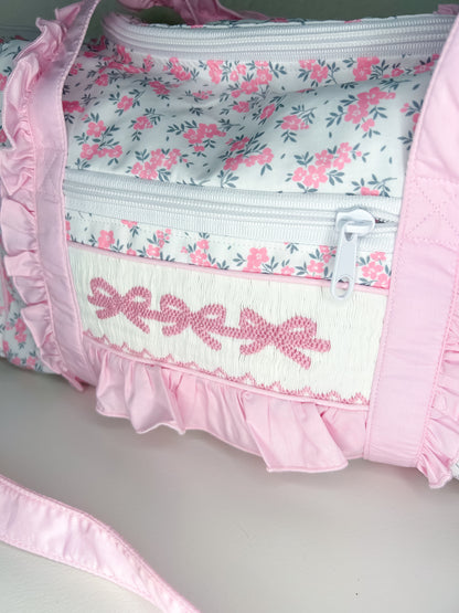 Fancy Floral Hand Smocked Bow Duffel