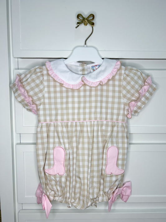 Pink Boots and Tan Gingham Bubble