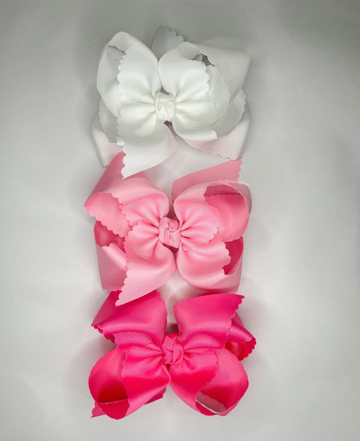 Scalloped Edge Bow (White, Pink, Hot Pink) 5.5”