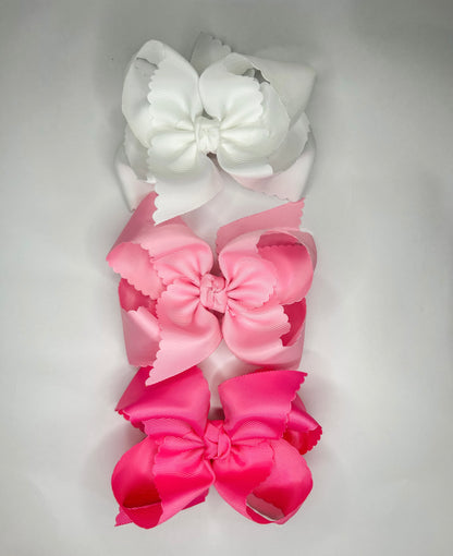Scalloped Edge Bow (White, Pink, Hot Pink) 5.5”