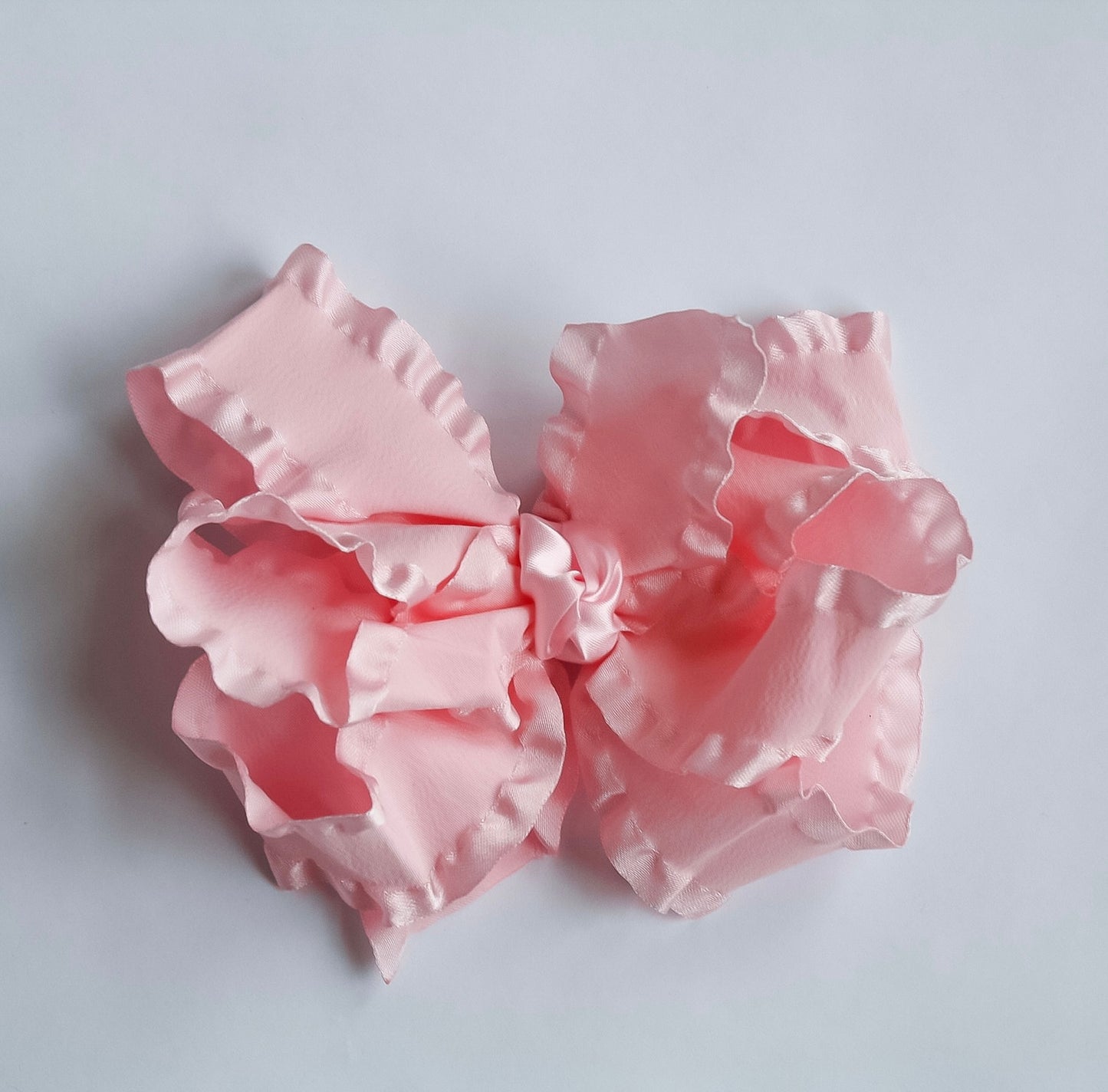 Double Ruffle Bow On Clip- 5.5” (Pink and White)